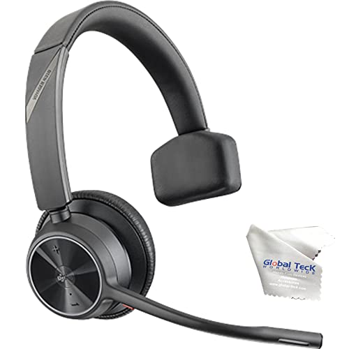 Poly Voyager 4310 Plantronics UC Wireless Bluetooth Mono Headset (USB-A) Teams - Bundled w/Global Teck Microfiber - Compatible Deskphone, PC/Mac, for Zoom, RingCentral, Vonage - color: Mono - No Charging Stand