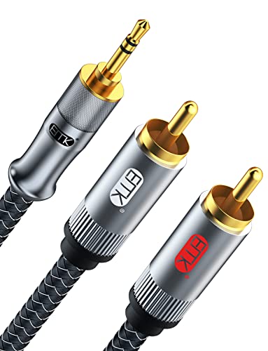 EMK 3.5mm to RCA Stereo Audio Cable - Gold Plated, Aux Male to 2RCA Male, 3ft/1M, Compatible with Smartphones, MP4, Tablets, Speakers, Home Theater, HDTV - color: 3.5mm Male to 2 RCA Male Silver, size: 3 Ft/1M, style: 3.5mm to 2RCA