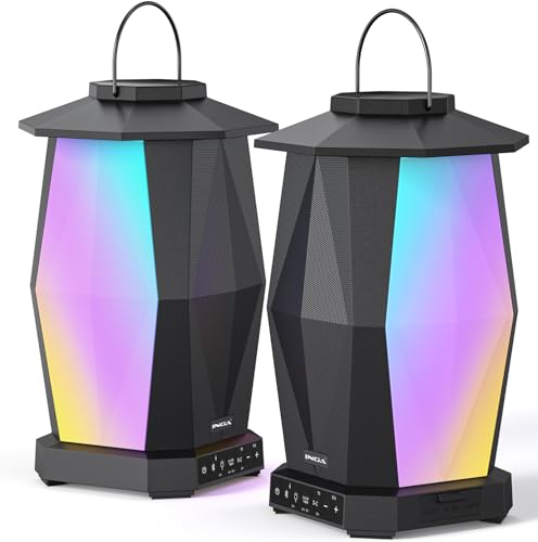 INGA Outdoor Speaker, Bluetooth Wireless Speaker with Lights, Sync up to 100 Speakers, IPX5 Waterproof, 25W, 2 Packs, Portable for Outdoors/Patio/Porch/Pool