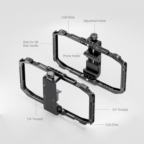 NEEWER Universal Phone Cage, Smartphone Video Rig with Quick Release Mounts Cold Shoes for Videomaker Filmmaking TikTok Vlogging Phone Video Stabilizer Holder Compatible with iPhone Samsung, PA039 - style: PA039