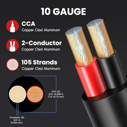10 Gauge Outdoor Speaker Wire 50ft CL3 Direct Burial CCA Cable | CL2 Rated, 2 Conductor Stranded Core, UV and Weather Resistant, No Conduit Needed Underground, Garden Patio Pool Audio - size: 50FT, style: 10GAUGE