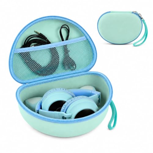 PAIYULE Kids Headphone Case for Riwbox CT-7S/CT-7, for iClever IC-HS01 | Headphone case for kids, hard EVA shell, mesh pocket, fits cat-ear over-ear models, red, school and travel, box only, Green - color: Green