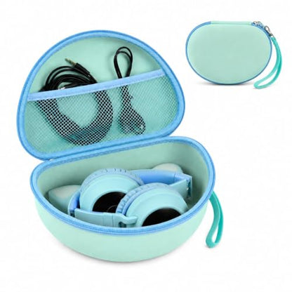 PAIYULE Kids Headphone Case for Riwbox CT-7S/CT-7, for iClever IC-HS01 | Headphone case for kids, hard EVA shell, mesh pocket, fits cat-ear over-ear models, red, school and travel, box only, Green - color: Green