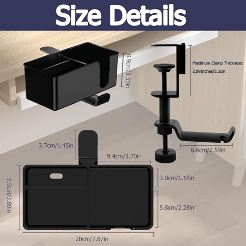 Yinqster 2/3/4 in 1 Desk Cup Holder and Headphone Hanger,Clip on Cup Holder with Rotating Headphone Stand & 2 Wire Holes,Detachable Side Desk Organization for Table,Office Accessories - size: 4 in 1 Medium