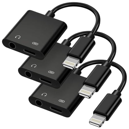 [MFi Certified] 2-in-1 Lightning to 3.5mm Audio & Charger Splitter for Headphones & Fast Charge, Compatible with iPhone 14/13/12/11/X/8/iPad - Car AUX, Gaming, Live Streaming, Work & Travel (3, Black) - color: Black-3Pack