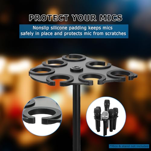Multi Mic Holder for Wired and Wireless Mics, Organizes Up to 7 Mics, Aluminum, Black
