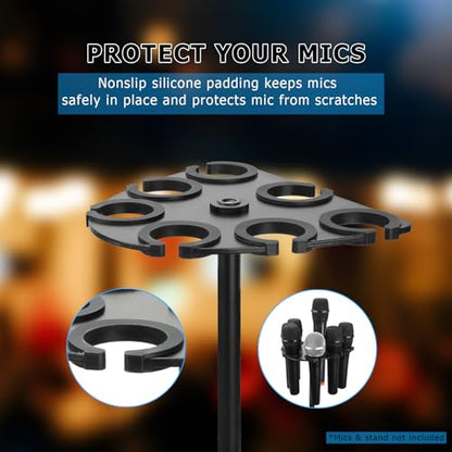 Multi Mic Holder for Wired and Wireless Mics, Organizes Up to 7 Mics, Aluminum, Black