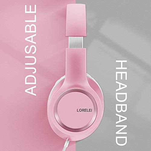 LORELEI X8 Over-Ear Wired Headphones with Microphone with 1.45m-Tangle-Free Nylon Line&3.5mm Plug,Lightweight Foldable & Portable Headphones for Smartphone,Tablet,Computer,Mp3/4（Pearl Pink） - color: Pearl Pink