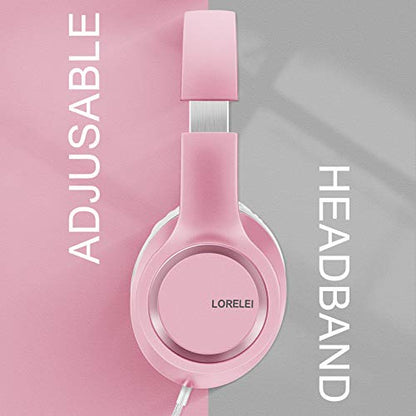 LORELEI X8 Over-Ear Wired Headphones with Microphone with 1.45m-Tangle-Free Nylon Line&3.5mm Plug,Lightweight Foldable & Portable Headphones for Smartphone,Tablet,Computer,Mp3/4（Pearl Pink） - color: Pearl Pink