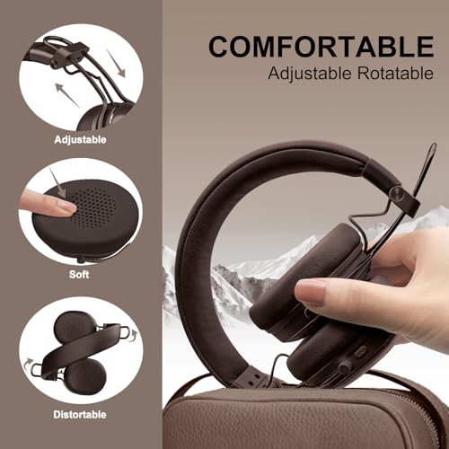 Active Noise Cancellation Wireless Bluetooth On-Ear Headphones:with - Hi Res Sound Up to 55H Battery Life, Lightweight, Comfortable, Foldable Design, for Home Office Travel, Dark Brown - color: Dark brown