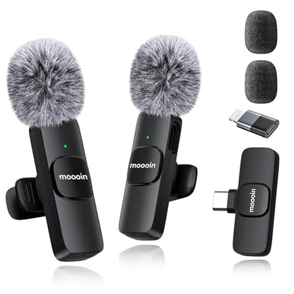 Wireless Mini Microphone for iPhone Android, Lapel Mic for Video Recording