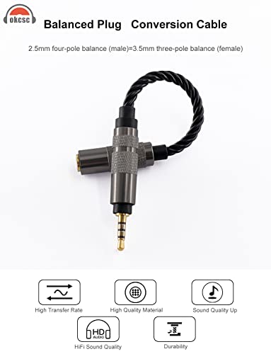 okcsc Headphone Adapter 2.5mm Male to 3.5mm Adapter for 3.5mm Cable Connected to Balanced 2.5mm Player Device High Stereo Audio Converter OFC Cable with Gold-Plated Plug 6 inch Length Extension Cord - size: 2.5mm Male to 3.5mm