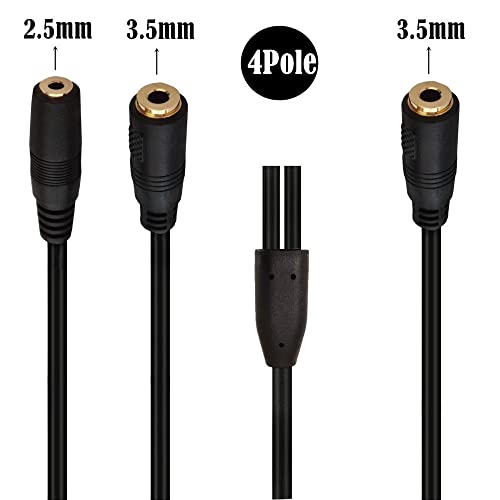 3.5mm 4Pole Female to 2.5mm Female & 3.5mm Female Y Splitter Audio Jack Adapter Cable (3.5 TRRS F/2.5 TRRS+3.5 TRRS F)
