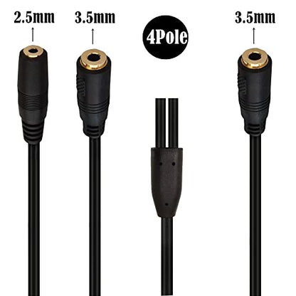 3.5mm 4Pole Female to 2.5mm Female & 3.5mm Female Y Splitter Audio Jack Adapter Cable (3.5 TRRS F/2.5 TRRS+3.5 TRRS F)