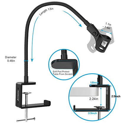 ZealSound Microphone Stand Gooseneck 13”, Flexible Clamp-On Desktop Mic Stand with 360° Adjustable Arm, 3/8" to 5/8" Adapter, Heavy-Duty Desk Mount, for Podcasting, Streaming, Podium & Public Speaking