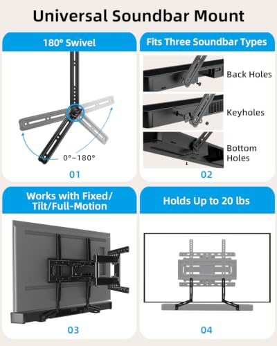 HOME VISION Full Motion TV Mount Soundbar Bundle for 26-70" TVs, 132 lbs | ±60° Swivel & Tilt, 6 Articulating Arms, Soundbar Moves with TV, Fits 8"/12"/16" Studs, Max VESA 400x400 - size: 26-70" FM w/5745