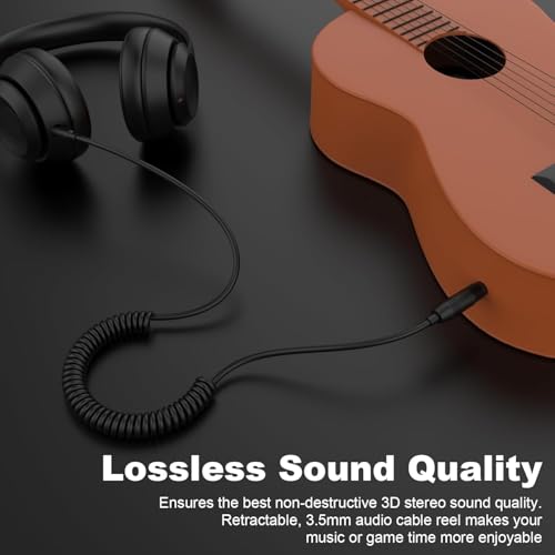 QC45 Coiled Audio Cable,Replacement Audio Cable Cord Compatible with Bose QC45/QC35/QC35 II/NC700 Headphones,2.5mm to 3.5mm(1/8") Extension Wire with 6.35mm(1/4") 6-16ft (Black) - color: Black