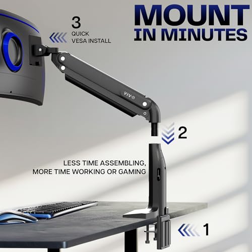 VIVO Aluminum Ultrawide Monitor Stand, Classic + USB, Fits up to 49 inch Screens, Single Articulating Pneumatic Arm, USB Ports, C-Clamp and Grommet Desk Mount, Max VESA 200x100, Black, STAND-V100HU - style: Classic + USB
