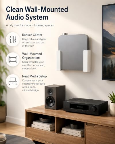Wall Mount Bracket Compatible with WiiM Amp Audio Amplifier, Space-Saving Audio Receiver Holder, Secure Home Audio System Wall Installation Stand for Media Setup