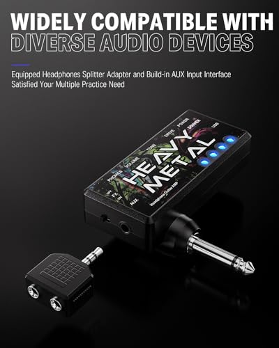 Donner Guitar Headphone Amp Heavy Metal USB Rechargeable Mini Pocket Headphone Amplifier for Electric Guitar - color: Heavy Metal