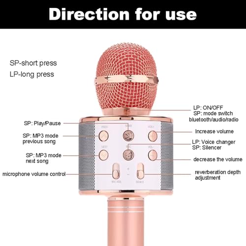 Wireless Bluetooth Karaoke Microphone Portable Handheld Mic Speaker 3-in-1 for All Smartphones Gifts