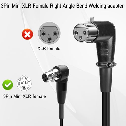 QIANRENON 90° Angle Mini XLR Solder Adapter Microphone Socket Gold Plated 3Pin Mini XLR Female Right Angle Soldered Audio Connector 3Pin Mini XLR Welded Curved Plug, for DIY/Repair Mini XLR (Female) - style: Female