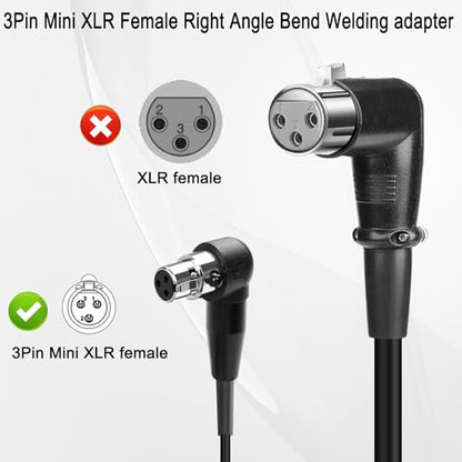 QIANRENON 90° Angle Mini XLR Solder Adapter Microphone Socket Gold Plated 3Pin Mini XLR Female Right Angle Soldered Audio Connector 3Pin Mini XLR Welded Curved Plug, for DIY/Repair Mini XLR (Female) - style: Female
