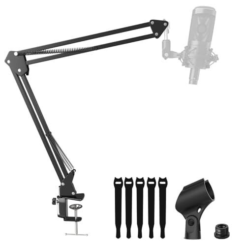 Mic Boom Arm Stand [MAX 3.3lbs] Heavy Duty Desk Scissor Mount for Streaming | for Blue Yeti, HyperX QuadCast S, SoloCast, Snowball, Fifine K669B, AT2020, Medium Arm, Desk Clamp & Cable - size: Microphone Boom Arm Stand for Multiple Models