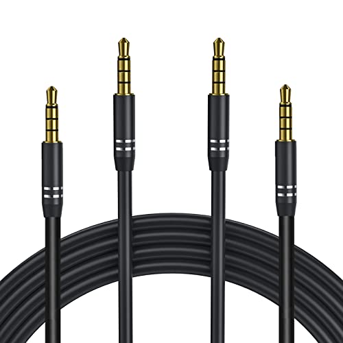 2팩 3.5mm 오디오 케이블 수 - 수 (4피트/1.2M), 4극 하이파이 스테레오 AUX 코드, 헤드폰, 자동차 및 모든 3.5mm 지원 장치용 오디오 잭 보조 코드 연장 어댑터 - 블랙