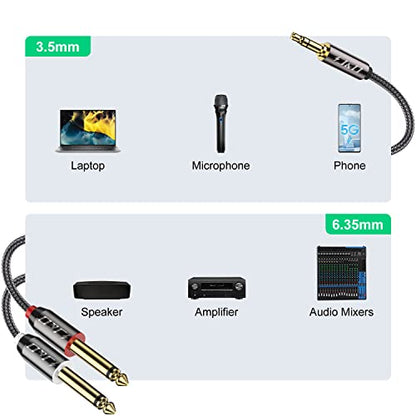 J&D 1/8 to 1/4 Stereo Cable, 3.5mm TRS to Dual 6.35mm TS Breakout Cable Y Splitter Cord for Amplifiers/Audio Mixer/Audio Recorder/MP3/MP4, Nylon Braid, Gold Plated Copper Shell, 25 Feet - size: 25 Feet