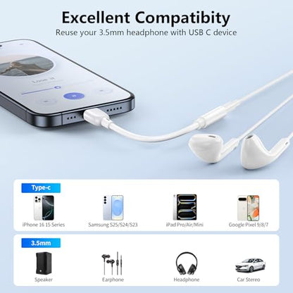 USB C iPhone16 Headphone Jack Adapter,USBC to 3.5MM Headphone Audio Adapter - color: White
