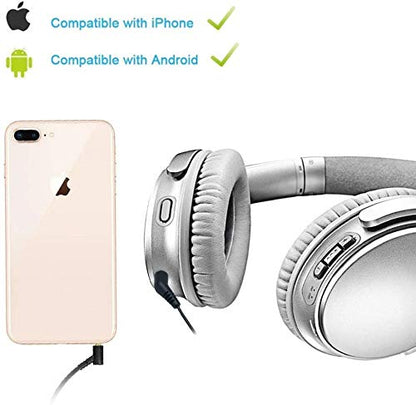QC3 Replacement Audio Cable Cord for Bose Quietcomfort 3 QC3 Headphone with Inline Mic Volume Control 1.4 Meters 3.5mm to 2.5 mm Cable for iOS Android System (Built-in Microphone)