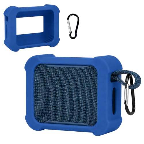 Silicone Case for JBL Go 5 with Metal Carabiner, Dark Blue, Case Only | Thickened Edges, Inner Cushioning Ribs, Easy Button Access, Uncovered Grille and Edge Light, for Travel and Outdoor Use - color: Dark Blue