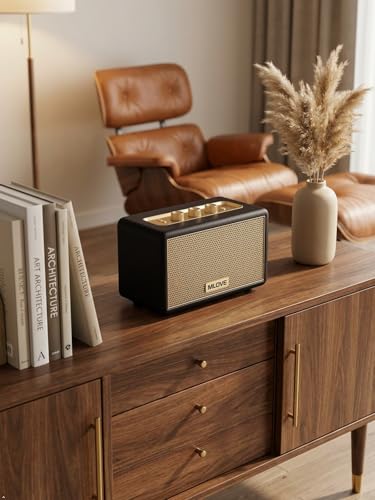 MLOVE A200 Retro Bluetooth Speaker for Home | Aux Input, USB Port, Micro SD Card Slot, Battery Powered, Dual Pairing, 80W Peak Power, Old School Style, Black and Gold - color: Black Gold
