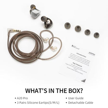 A20PRO IEM Earbuds, 1DD+1BA Hybrid in Ear Monitor Headphones, HiFi Wired Earphones with Deep Bass & Clear Vocals, Noise Isolating IEM for Musicians, Gaming & Studio (No Mic) - color: sliver