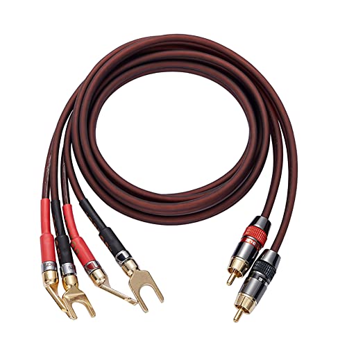 Audiophile Hi-Fi 14 Gauge OFC Speaker Cable with RCA Male (Black & Red) to 2 Bananas Plugs, 2 pack/1pair, (3M(9.9FT), 1 Pair(RCA to 2 Y Spade)) - size: 3M(9.9FT)