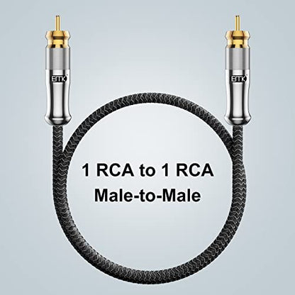 EMK 4Ft RCA to RCA Subwoofer Cable - 24K Gold-Plated, Nylon Braided RCA Audio Cable, Double Shielded Digital Coaxial Cable for Premium Home Theater & Hi-Fi Systems
