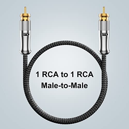 EMK 15Ft RCA to RCA Subwoofer Cable - 24K Gold-Plated, Nylon Braided RCA Audio Cable, Double Shielded Digital Coaxial Cable for Premium Home Theater & Hi-Fi Systems - color: Male to Male Silver, size: 15 Ft/5M, style: RCA to RCA