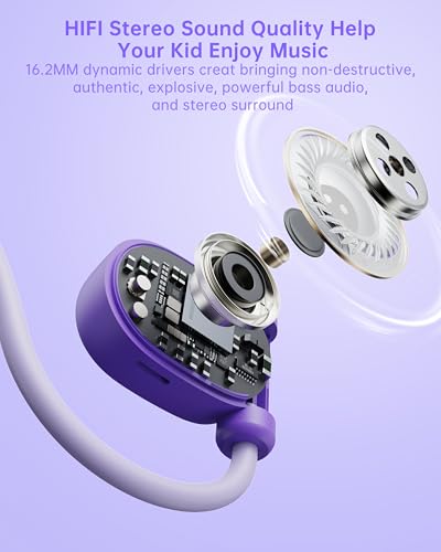 Mehomeli Kid Headphones, Air Conduction Open Ear Headphones, 3.5mm Jack | Ultra-Comfort, Ergonomic and Lightweight Design Perfect for School and Outdoor Activities-Purple - color: Purple