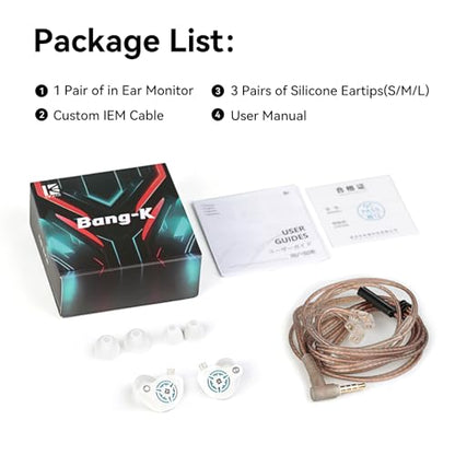 2026 Latest erabuds,KBEAR BK1 Wired Gaming Earbuds,10mm Single DD in Ear Monitor,HiFi Headset Wired Earbuds IEM Earphones with Detachable Cable for Gaming/Music/Video (White, 3.5 with mic) - color: A