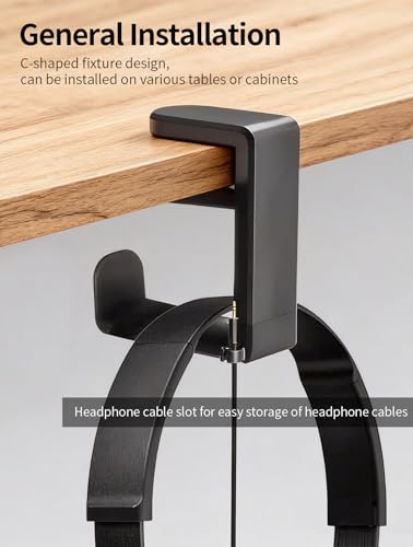 Headphone Hook，Headphone Stand，PC Gaming Headset Holder for Desk，Desk Headphone Hanger，Desk Hook with 360-Degree Adjustable Rotation - color: Black