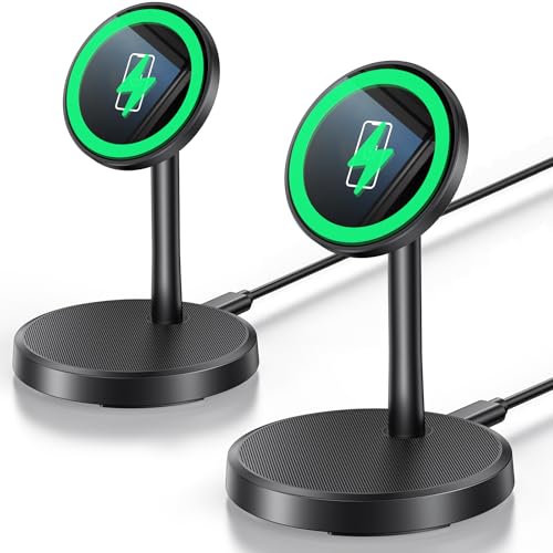 Magnetic Wireless Charger iPhone, 2 Pack 15W Fast Mag-Safe Charger Stand for iPhone 17/17 Air/17 Pro/17 Pro Max 16/15/14/13/12 Series, Wireless Charging Station for Pad/AirPods(Black) - color: Black
