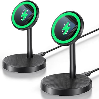 Magnetic Wireless Charger iPhone, 2 Pack 15W Fast Mag-Safe Charger Stand for iPhone 17/17 Air/17 Pro/17 Pro Max 16/15/14/13/12 Series, Wireless Charging Station for Pad/AirPods(Black) - color: Black