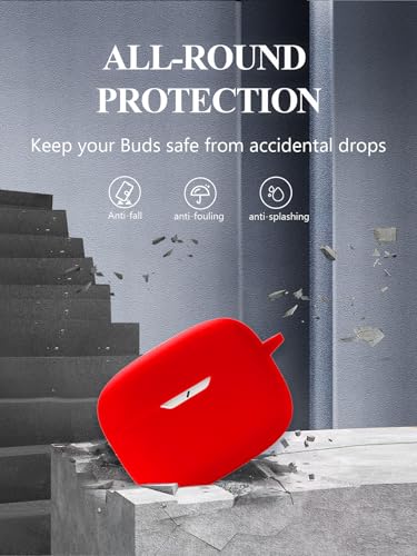 Case for JBL Vibe Beam 2/Vibe Beam - True Wireless Noise Cancelling Earbuds, Soft Silicone Protective Portable Scratch Shock Resistant Shell with Cleaner Kit & Carabiner & Lanyard，Red - color: RED