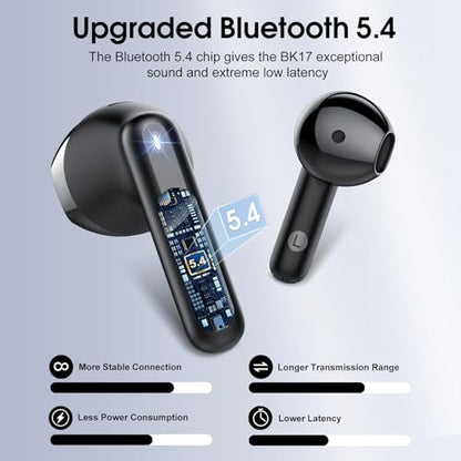 Wireless Earbuds, Bluetooth 5.4 Headphones with 3D Bass Stereo Sound, 40H In-Ear Buds with 6 ENC Noise Cancelling Mic, Ultralight Bluetooth Earbuds USB-C LED, IP7 Waterproof Earphones for Android iOS - color: Blush Rose Gold