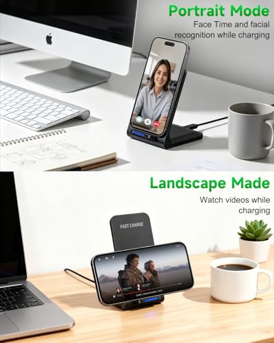 Wireless Charger Stand, Foldable, 15W Fast Wireless Charging Station Compatible with iPhone 17 16 15 14 13 12 Pro Max, Phone Charger Dock for Samsung Galaxy S26 S26+ S25 S24 S23 S22 Note 20 & Android - color: Black