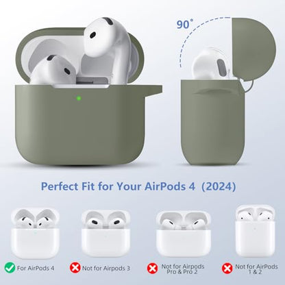for Airpods 4th Generation Case Cover(2024),Soft Silicone Full Protective Case for AirPods 4 Case with Keychain & Cleaner Kit,Compatible with Apple Airpods 4 for Women,Men（ArmyGreen） - color: Army Green