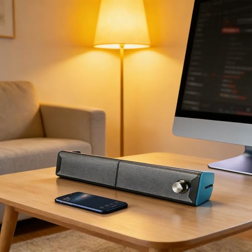 Zunate 2 in 1 Computer Speaker USB Powered with Volume Knob, 3.5mm Plug and Play Stereo Speakers for PC Laptop Desktop Monitor, Compact Gaming Audio Sound Bar Design