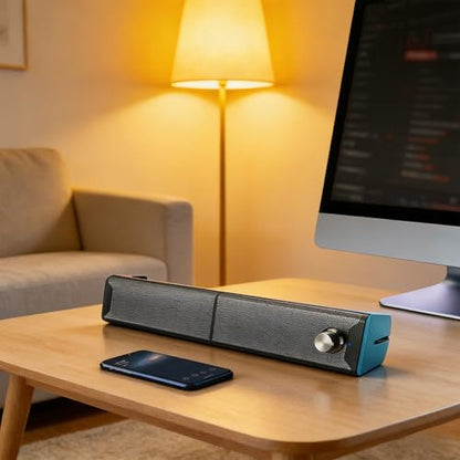 Zunate 2 in 1 Computer Speaker USB Powered with Volume Knob, 3.5mm Plug and Play Stereo Speakers for PC Laptop Desktop Monitor, Compact Gaming Audio Sound Bar Design