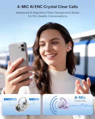EarFun Clip 2 Open Ear Earbuds, Clip On Headphones, AI Translation Earbuds | LDAC, Hi-Res Audio, Bluetooth 6.0 for Running, Workout, 12mm Titanium Driver, 4 Mics AI Clear Call, Secure Fit, 40H, Violet - color: Violet